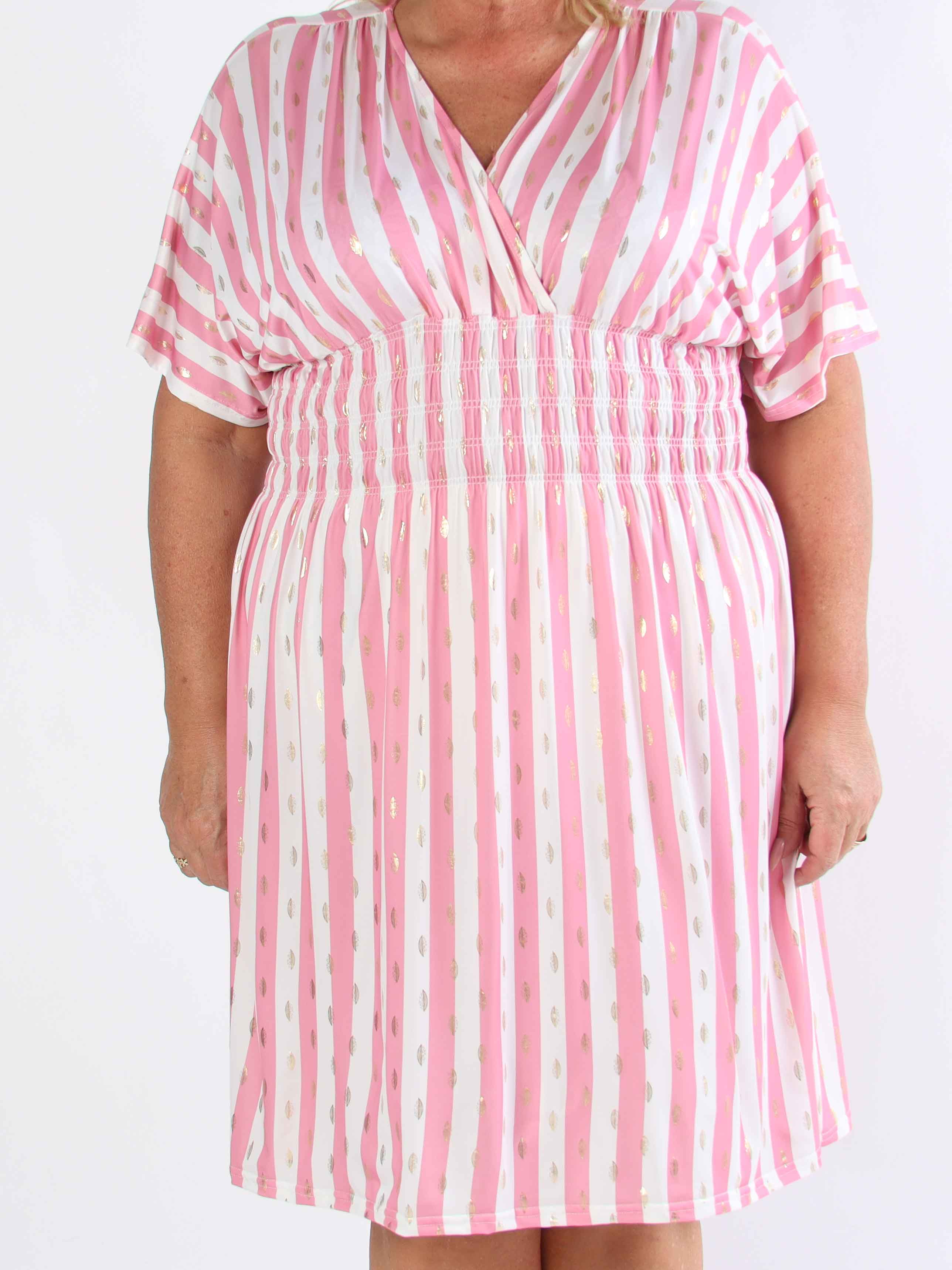 Pams Stripe Short - Stribet plus size kjole med guld detaljer